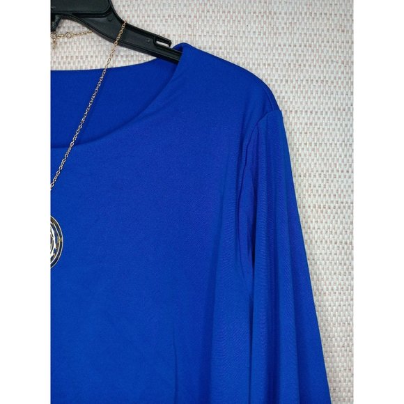Elegant Modest Royal Blue Formal Dress with bell sleeves Size 2X and necklace - Picture 3 of 9
